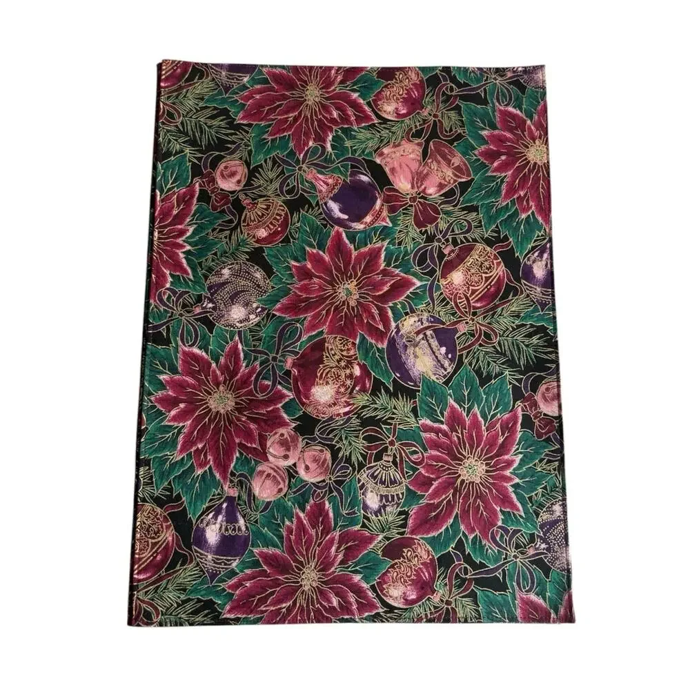 Vintage Christmas Poinsettia and Baubles Print Placemats Set of 6 Holiday Decor